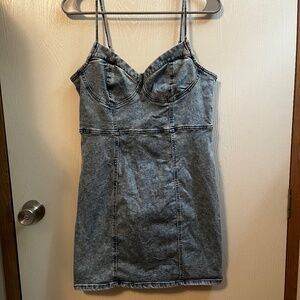 Guess Denim Zip-up Spaghetti Strap Mini Dress Size Large